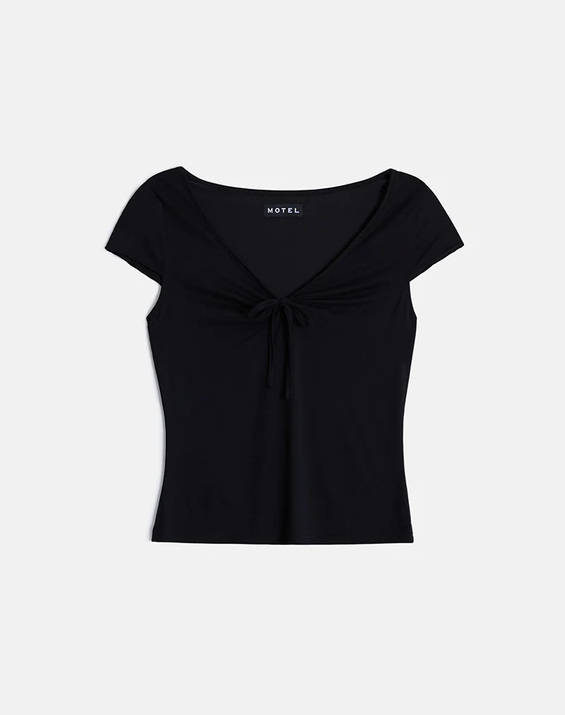 Saiba Cap Sleeve Top in Cupro Black - Image 3