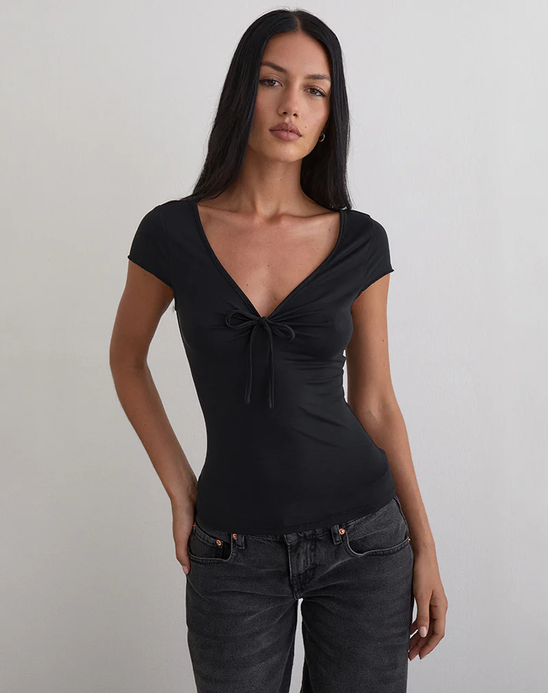 Saiba Cap Sleeve Top in Cupro Black - Image 5