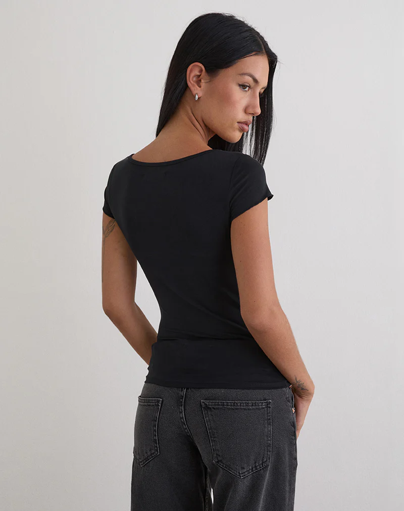 Saiba Cap Sleeve Top in Cupro Black - Image 6