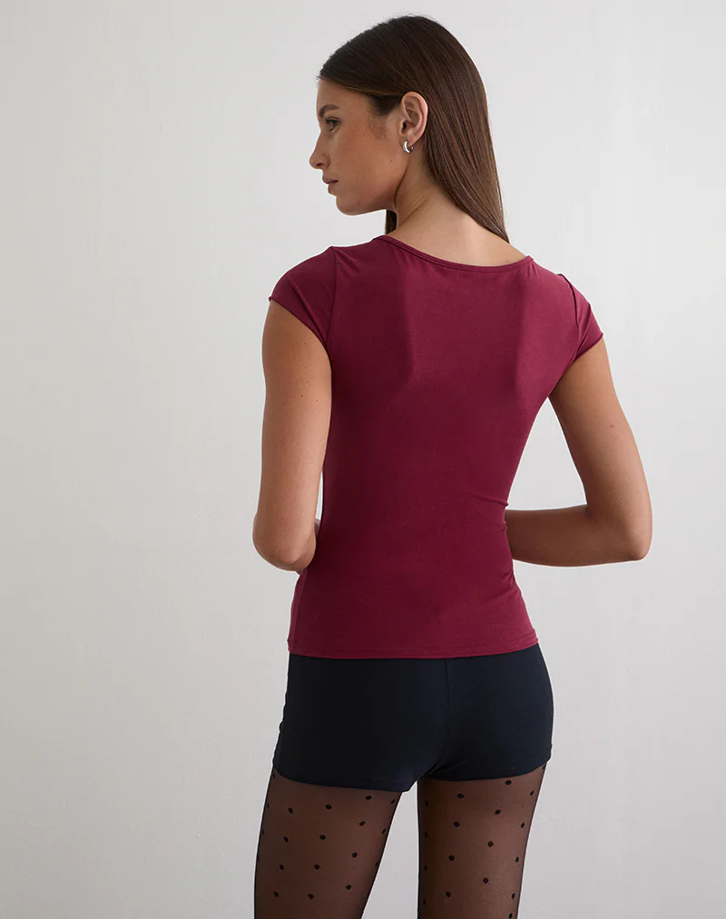 Saiba Cap Sleeve Top in Cupro Dark Red - Image 5