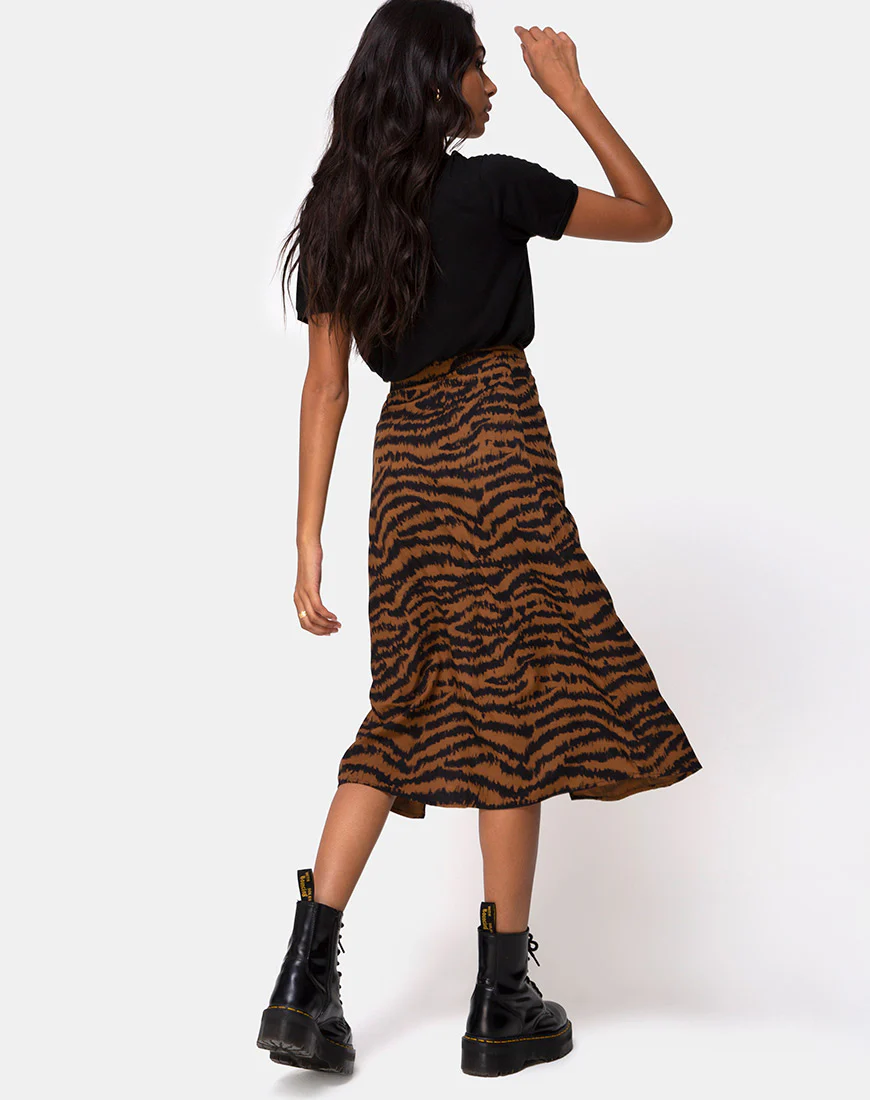 Saika Midi Skirt in Animal Drip Brown - Image 2