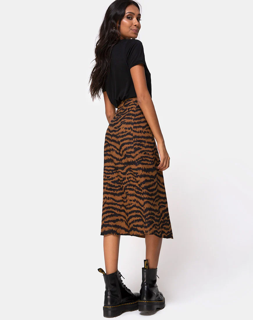 Saika Midi Skirt in Animal Drip Brown - Image 4