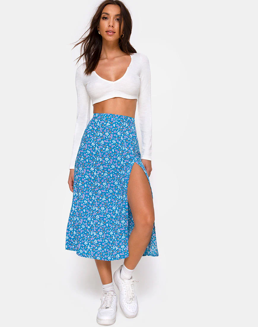 Saika Midi Skirt in Bloom Baby Blue - Image 3
