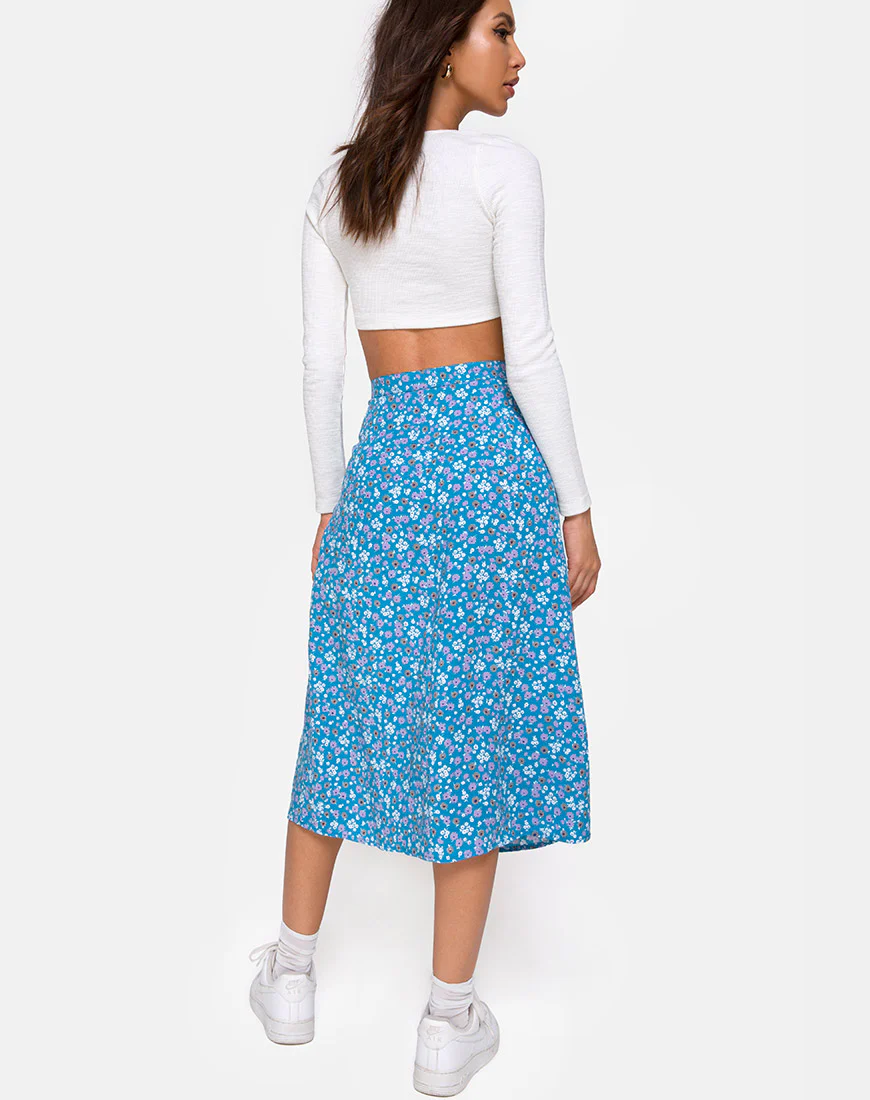 Saika Midi Skirt in Bloom Baby Blue - Image 4