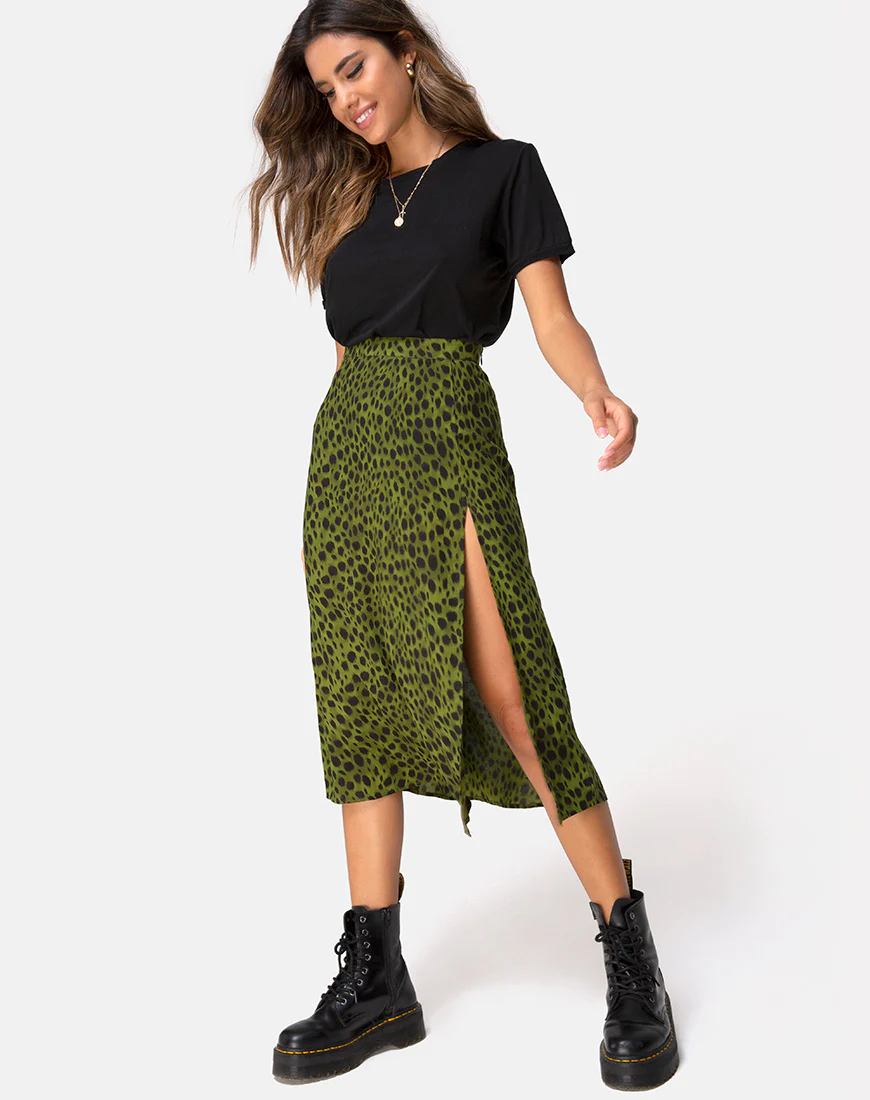 Saika Midi Skirt in Cheetah Khaki - Image 3