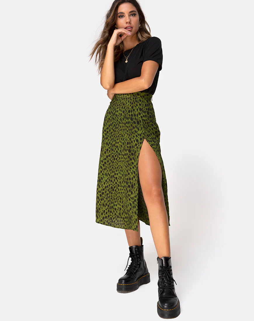 Saika Midi Skirt in Cheetah Khaki - Image 5