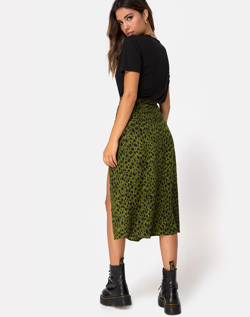 Saika Midi Skirt in Cheetah Khaki - Image 6