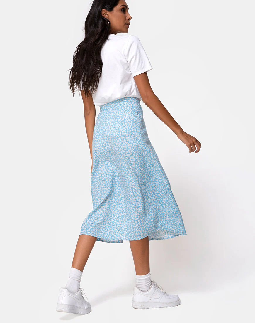 Saika Midi Skirt in Ditsy Rose Blue - Image 2