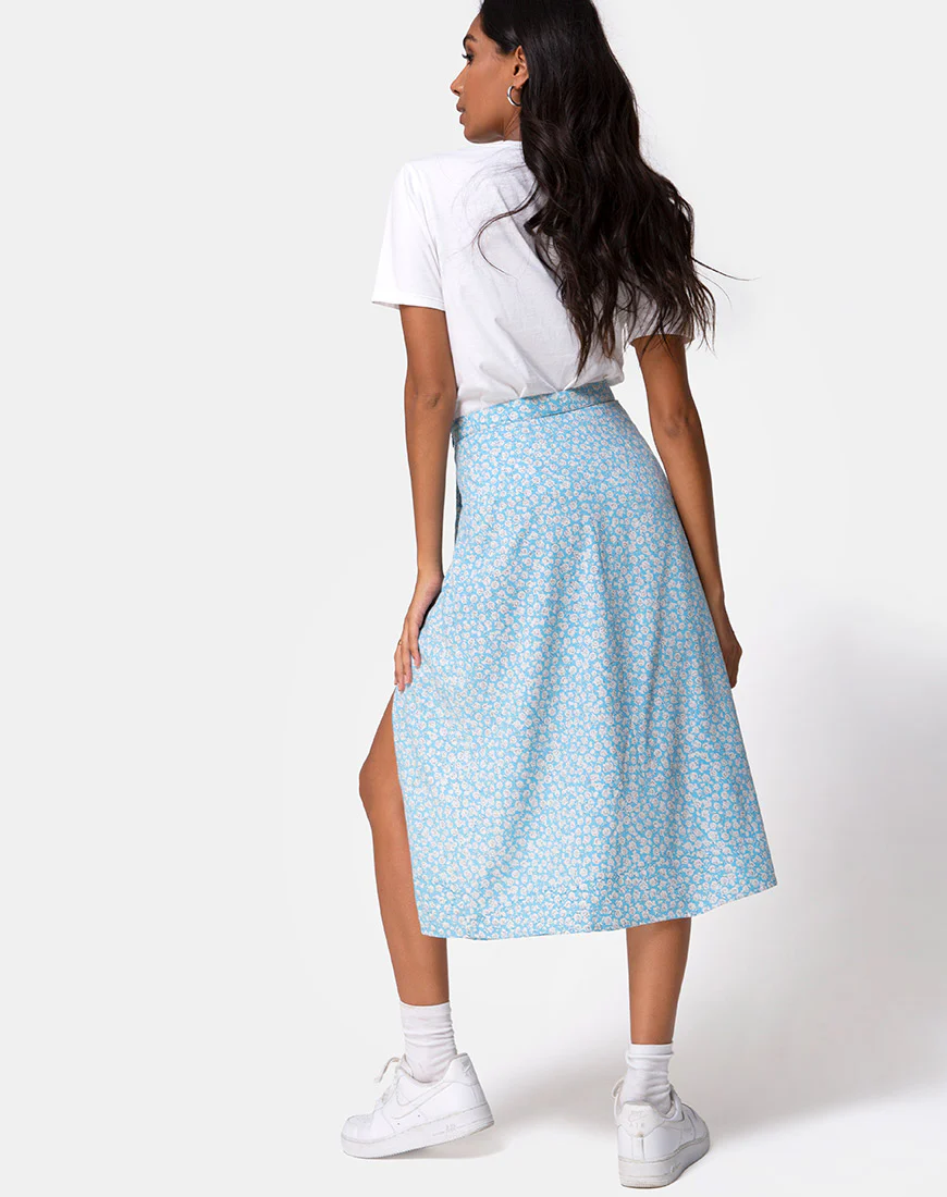 Saika Midi Skirt in Ditsy Rose Blue - Image 4