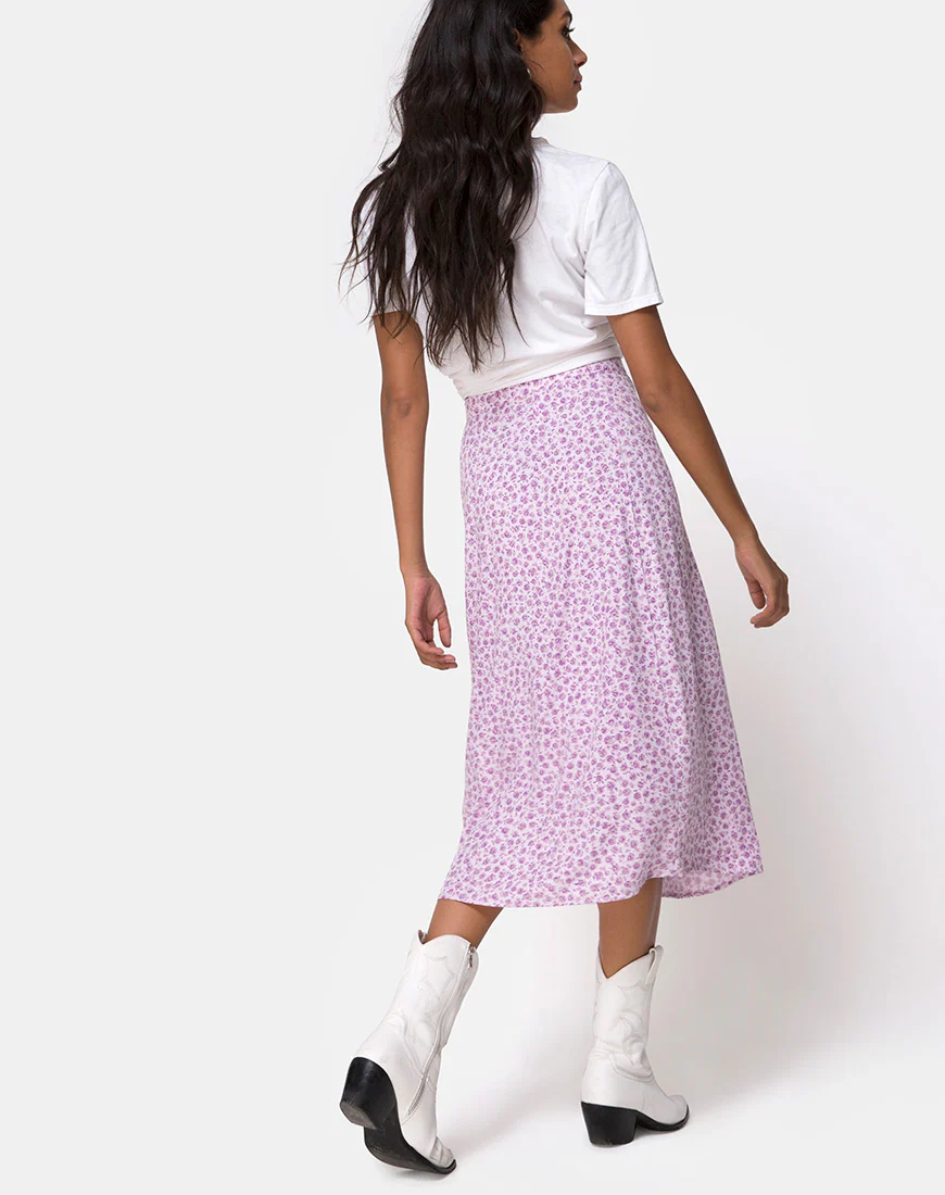 Saika Midi Skirt in Ditsy Rose Lilac - Image 2