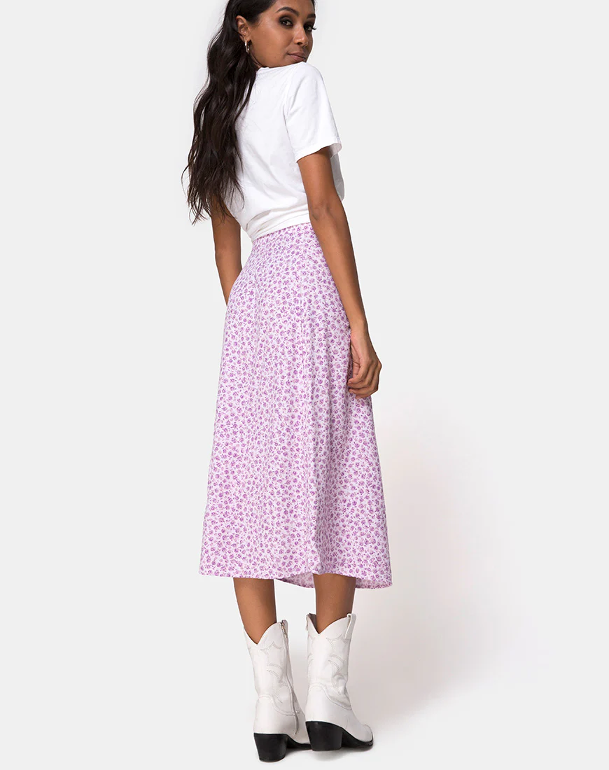 Saika Midi Skirt in Ditsy Rose Lilac - Image 4