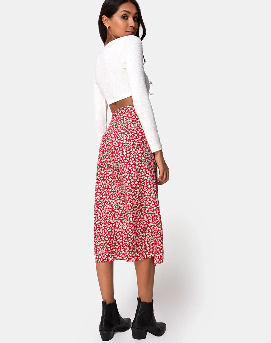Saika Skirt in Ditsy Rose Red Silver - Image 2