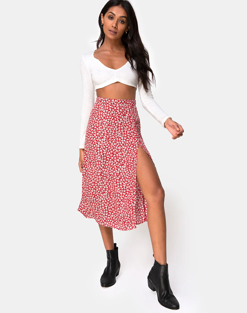Saika Skirt in Ditsy Rose Red Silver - Image 3