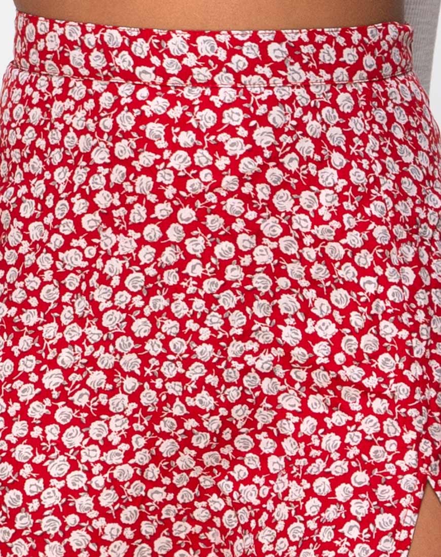 Saika Skirt in Ditsy Rose Red Silver - Image 6