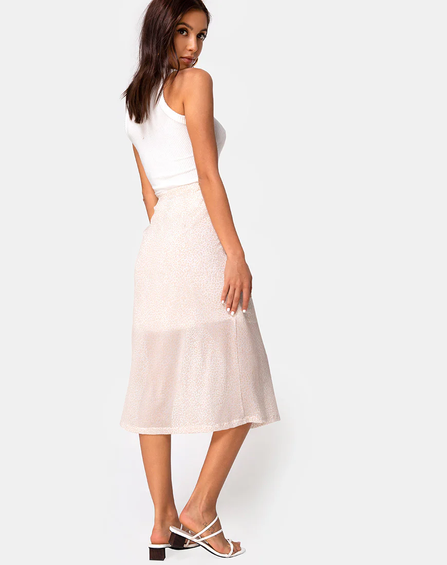 Saika Midi Skirt in Flock Ditsy Leopard Taupe - Image 2