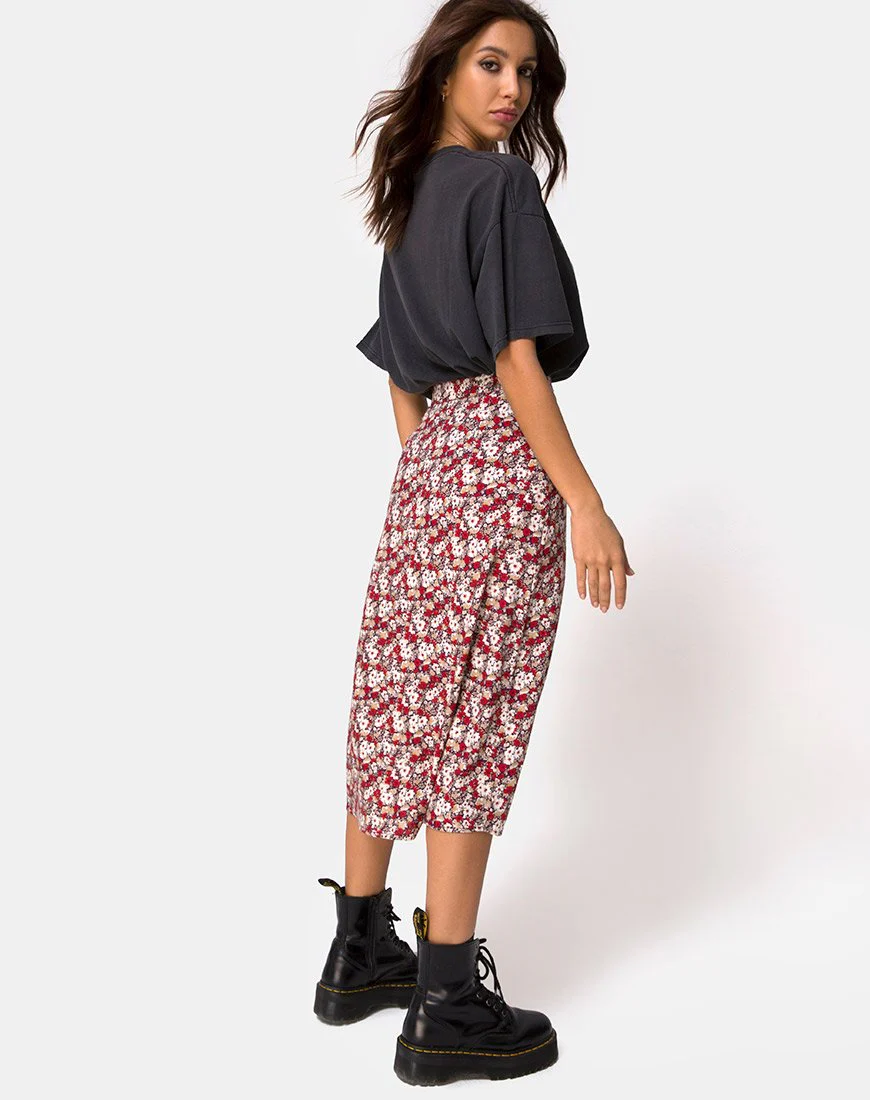 Saika Midi Skirt in Floral Charm Red - Image 2
