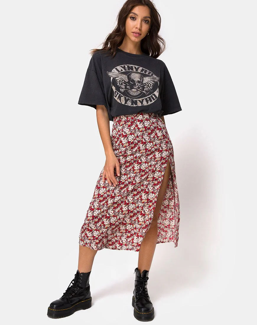 Saika Midi Skirt in Floral Charm Red - Image 3