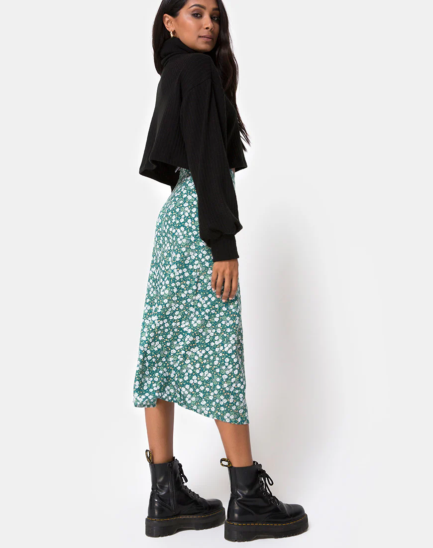 Saika Midi Skirt in Floral Field Green - Image 3