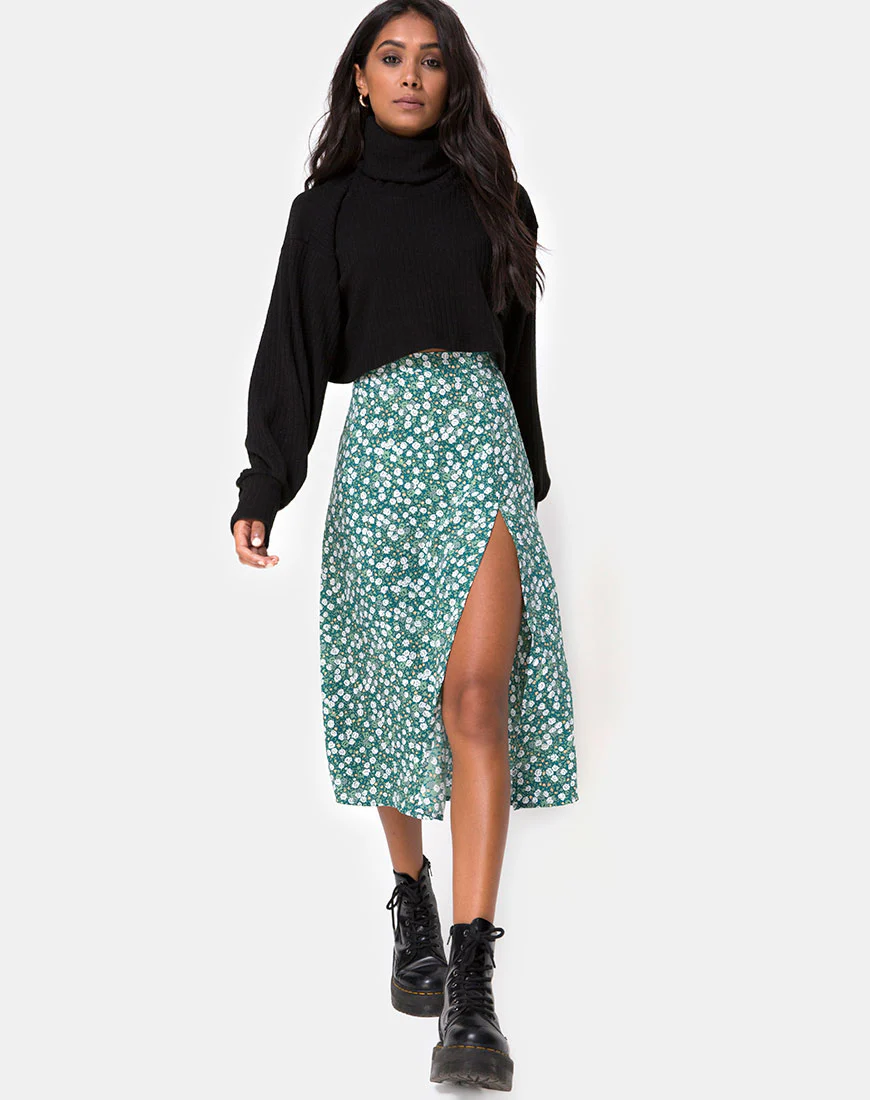 Saika Midi Skirt in Floral Field Green - Image 5