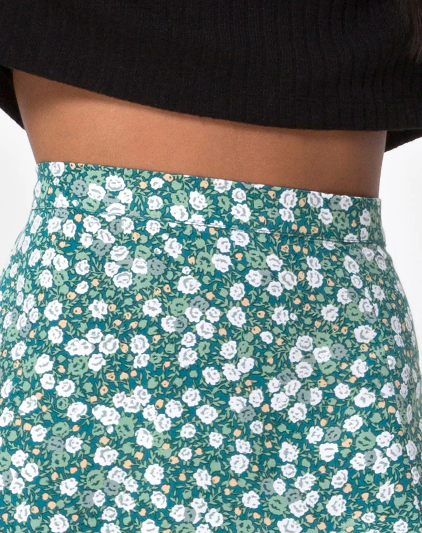 Saika Midi Skirt in Floral Field Green - Image 6