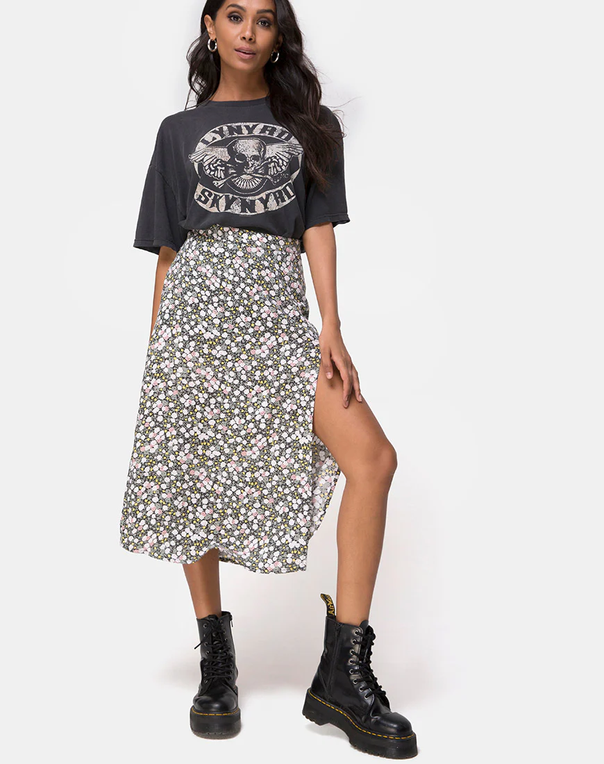 Saika Midi Skirt in Floral Field Olive - Image 3