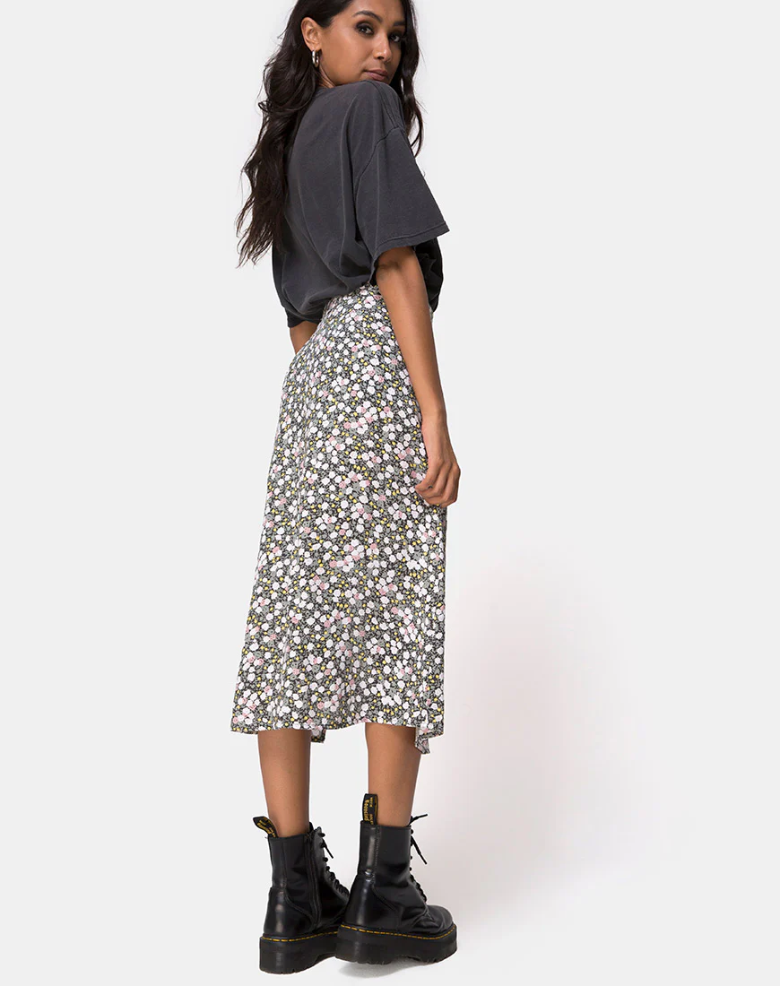 Saika Midi Skirt in Floral Field Olive - Image 4