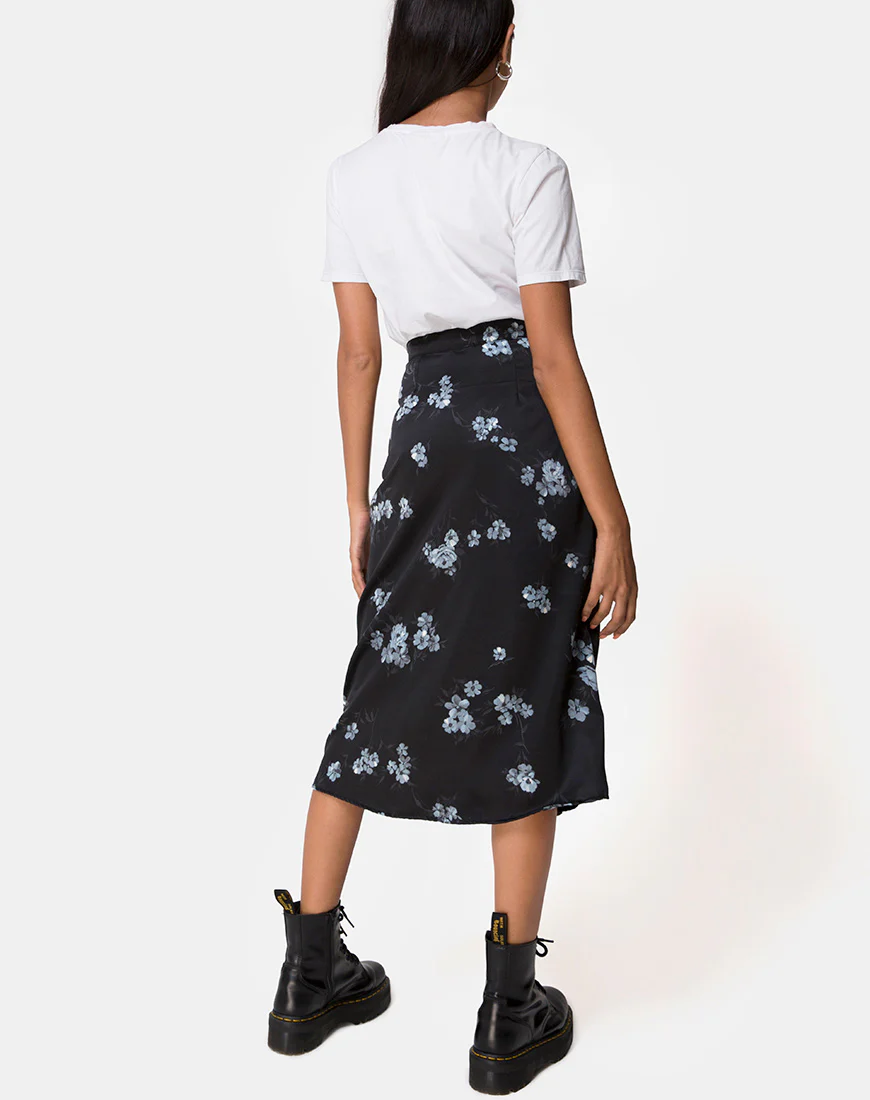 Saika Midi Skirt in Mono Flower Black - Image 4