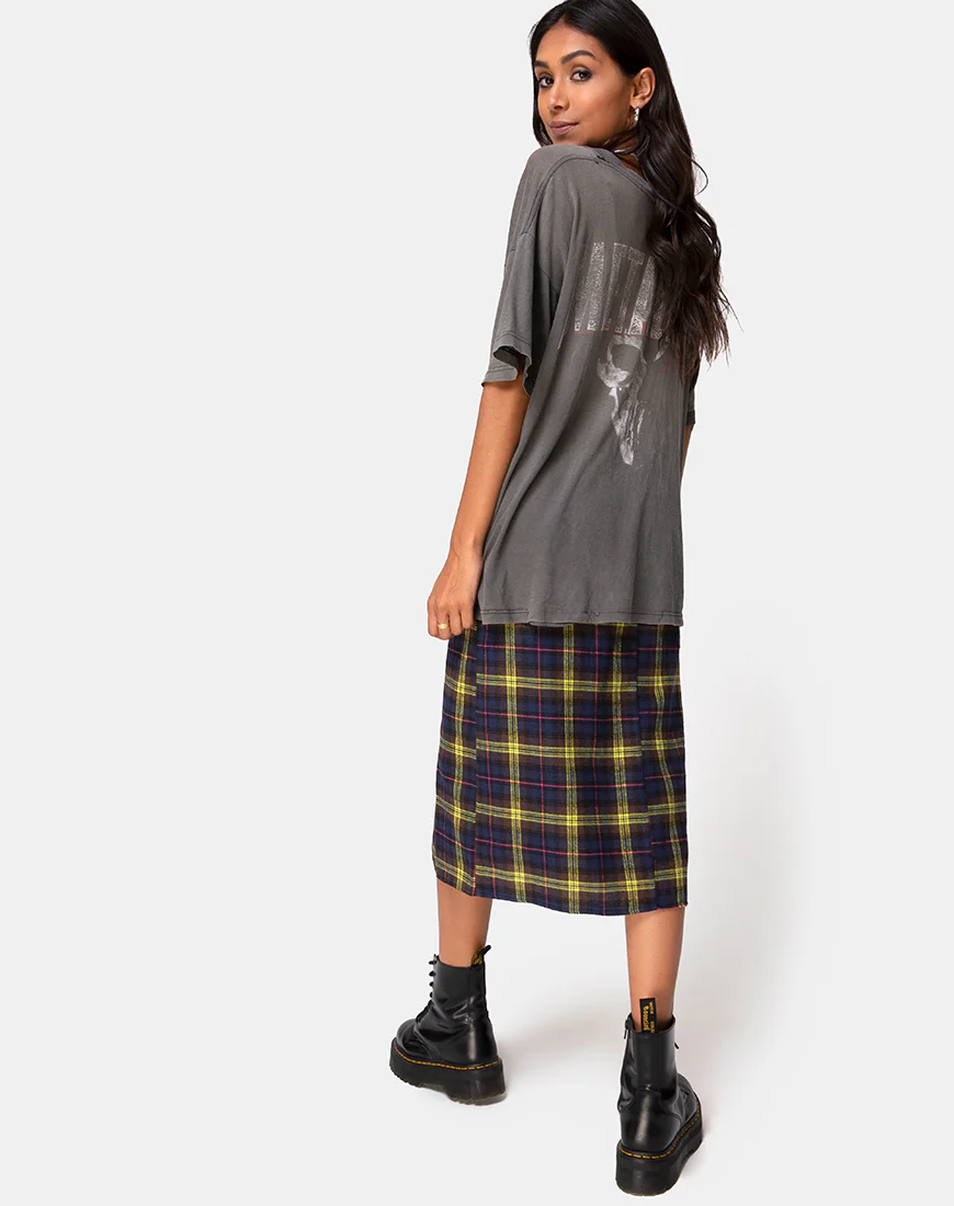 Saika Skirt in Plaid Brown Yellow Check - Image 2