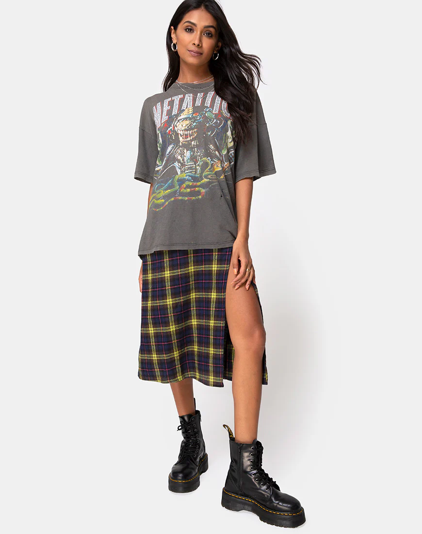 Saika Skirt in Plaid Brown Yellow Check - Image 3