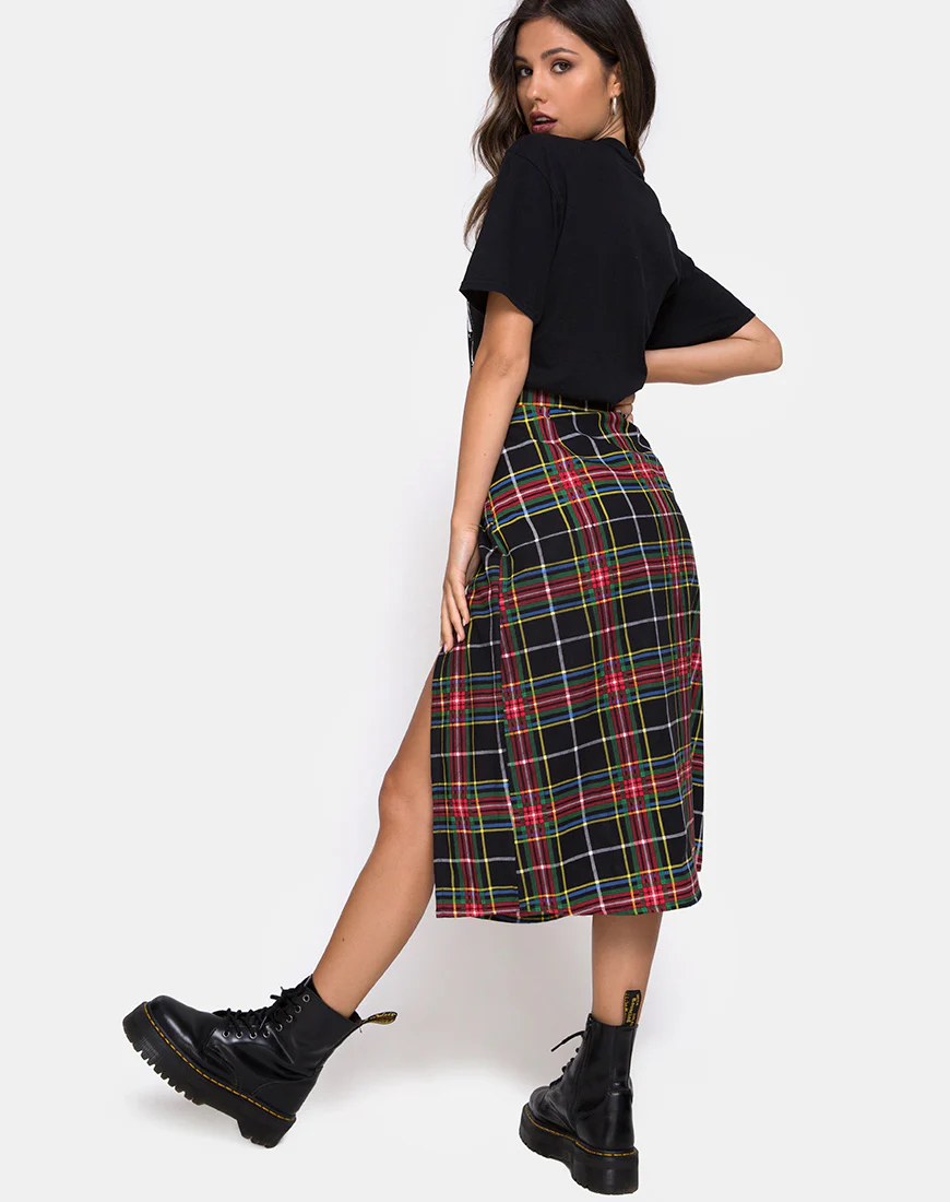 Saika Skirt in Plaid Red Green Yellow Black - Image 2