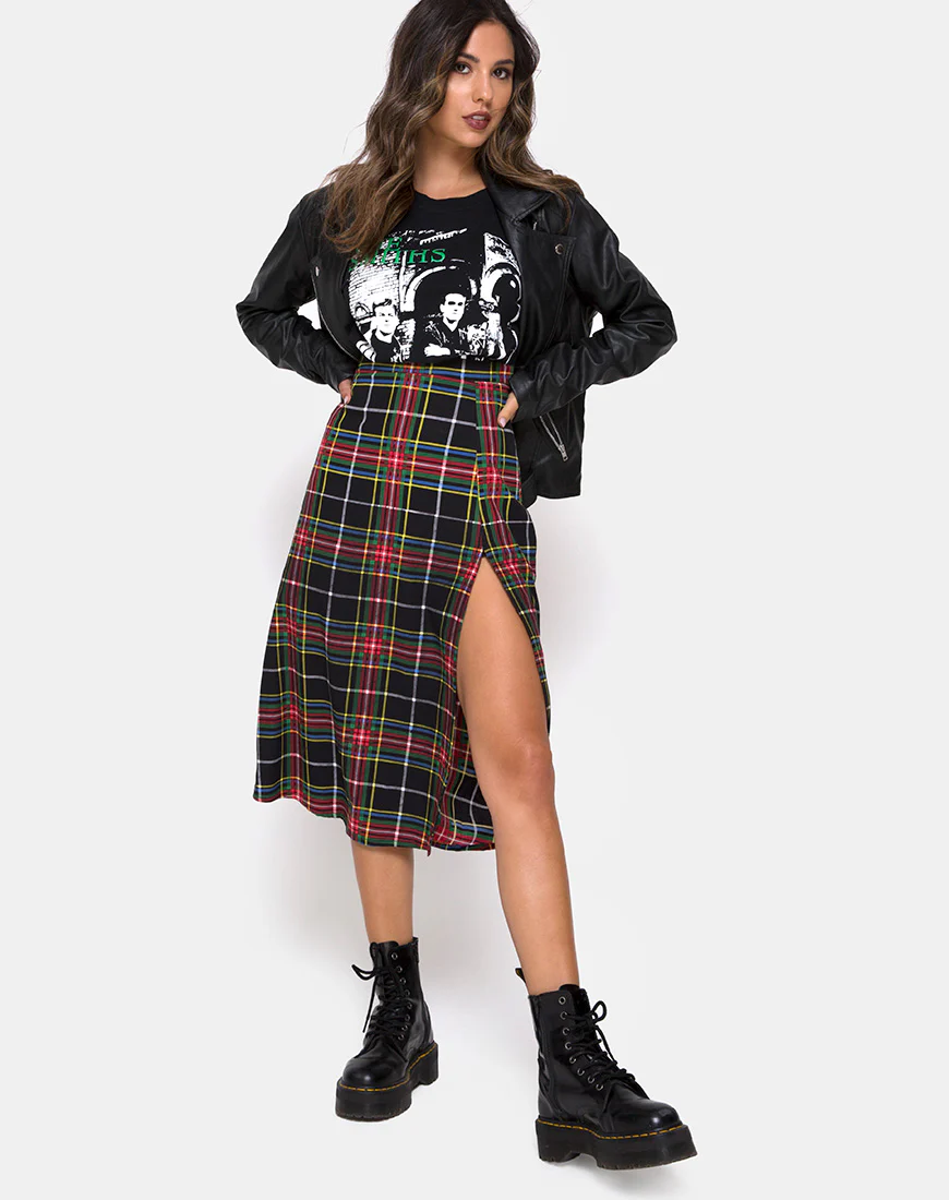 Saika Skirt in Plaid Red Green Yellow Black - Image 4