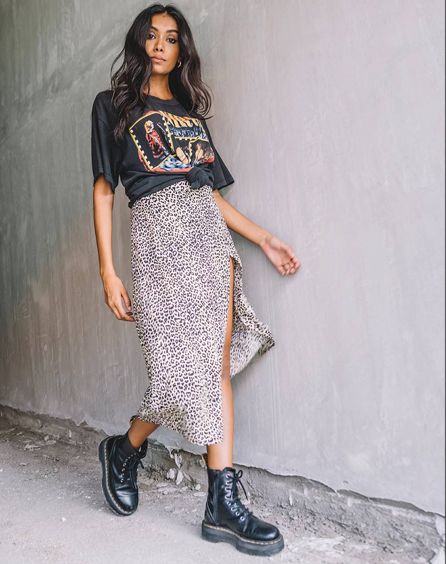 Saika Midi Skirt in Rar Leopard Brown - Image 2