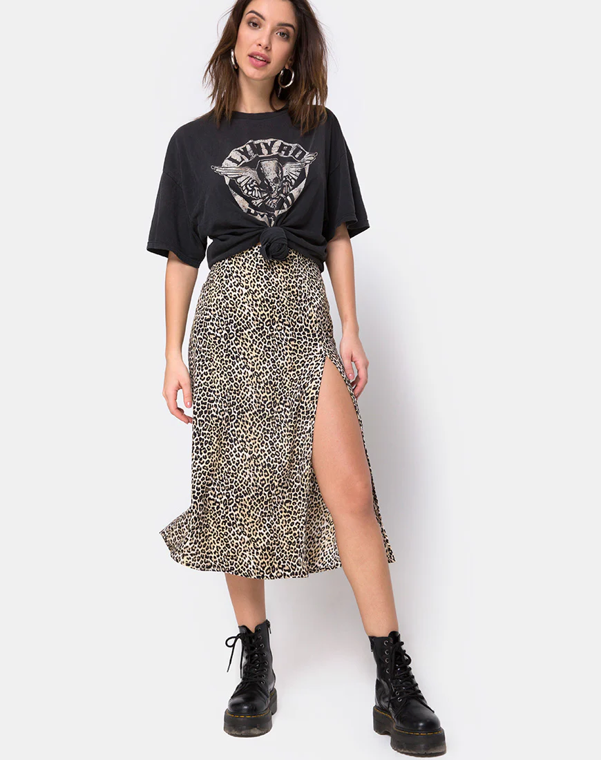 Saika Midi Skirt in Rar Leopard Brown - Image 4