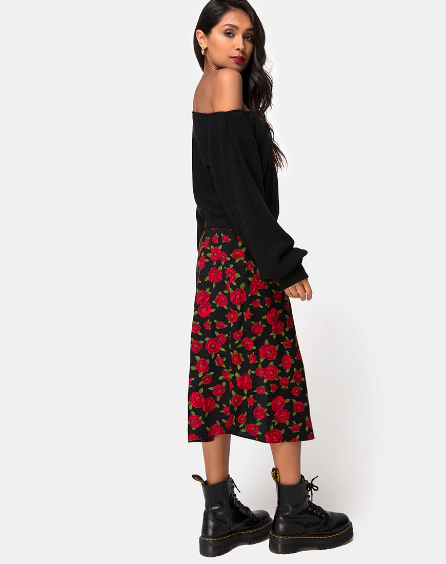 Saika Midi Skirt in Roaming Rose Black - Image 3