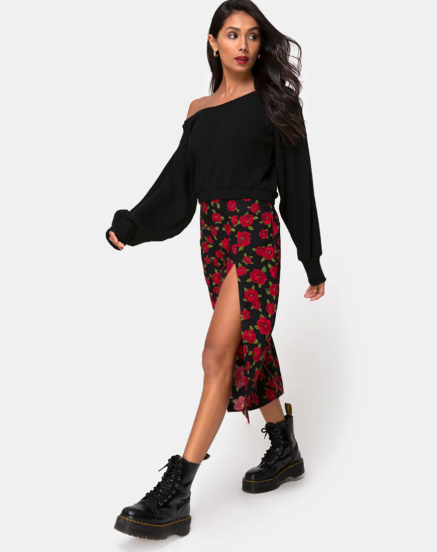 Saika Midi Skirt in Roaming Rose Black - Image 4