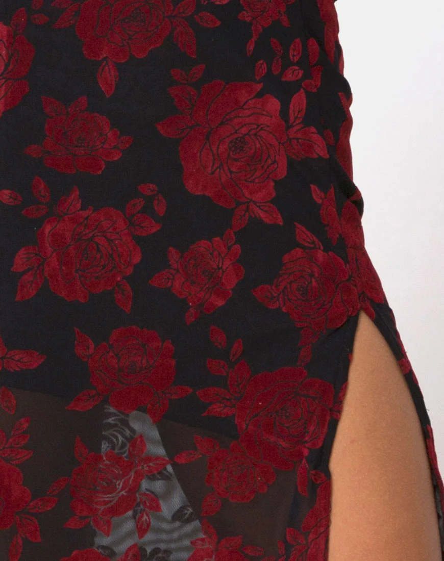 Saika Midi Skirt in Romantic Red Rose Flock - Image 5