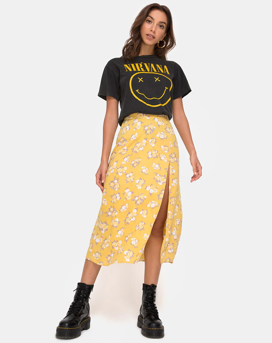Saika Midi Skirt in Rose Bunch Yellow - Image 4
