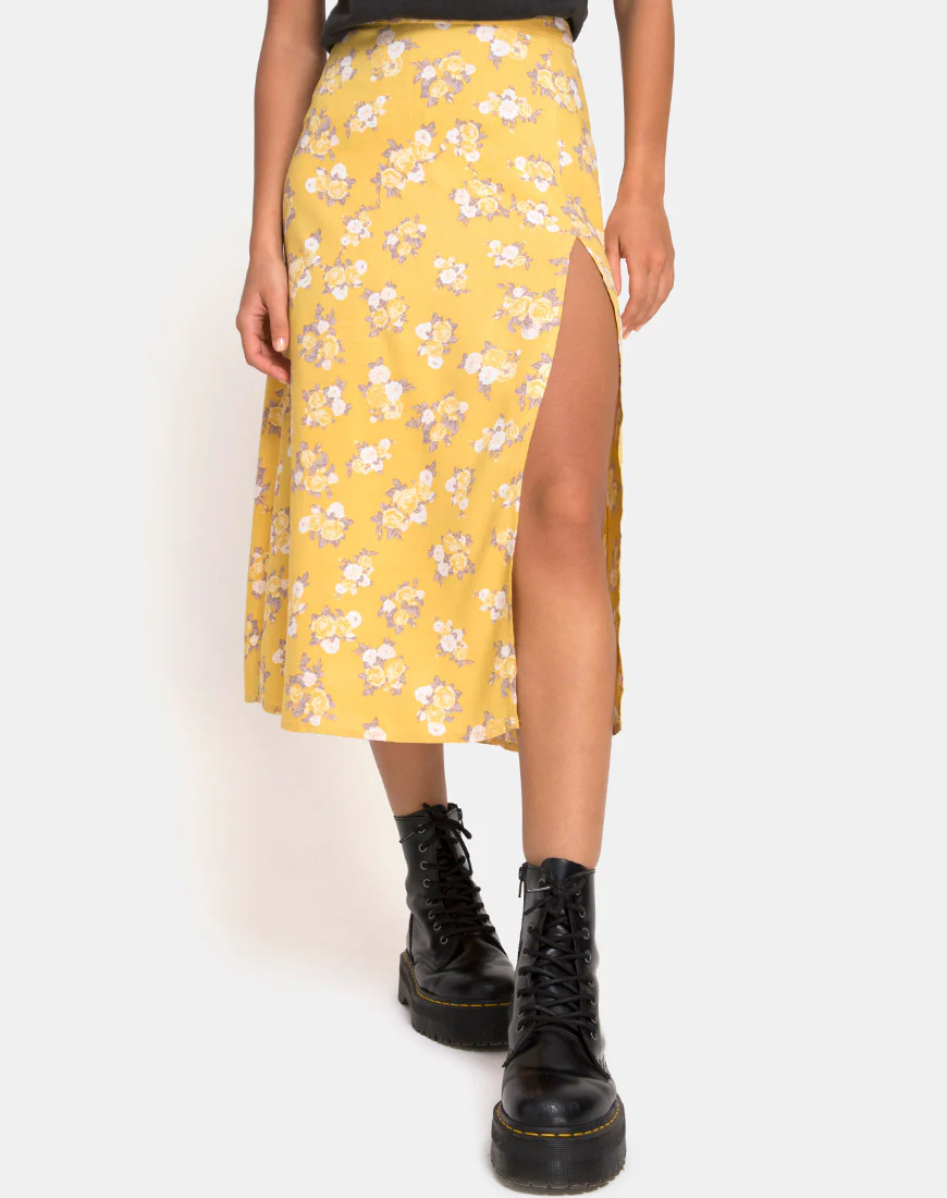 Saika Midi Skirt in Rose Bunch Yellow - Image 7