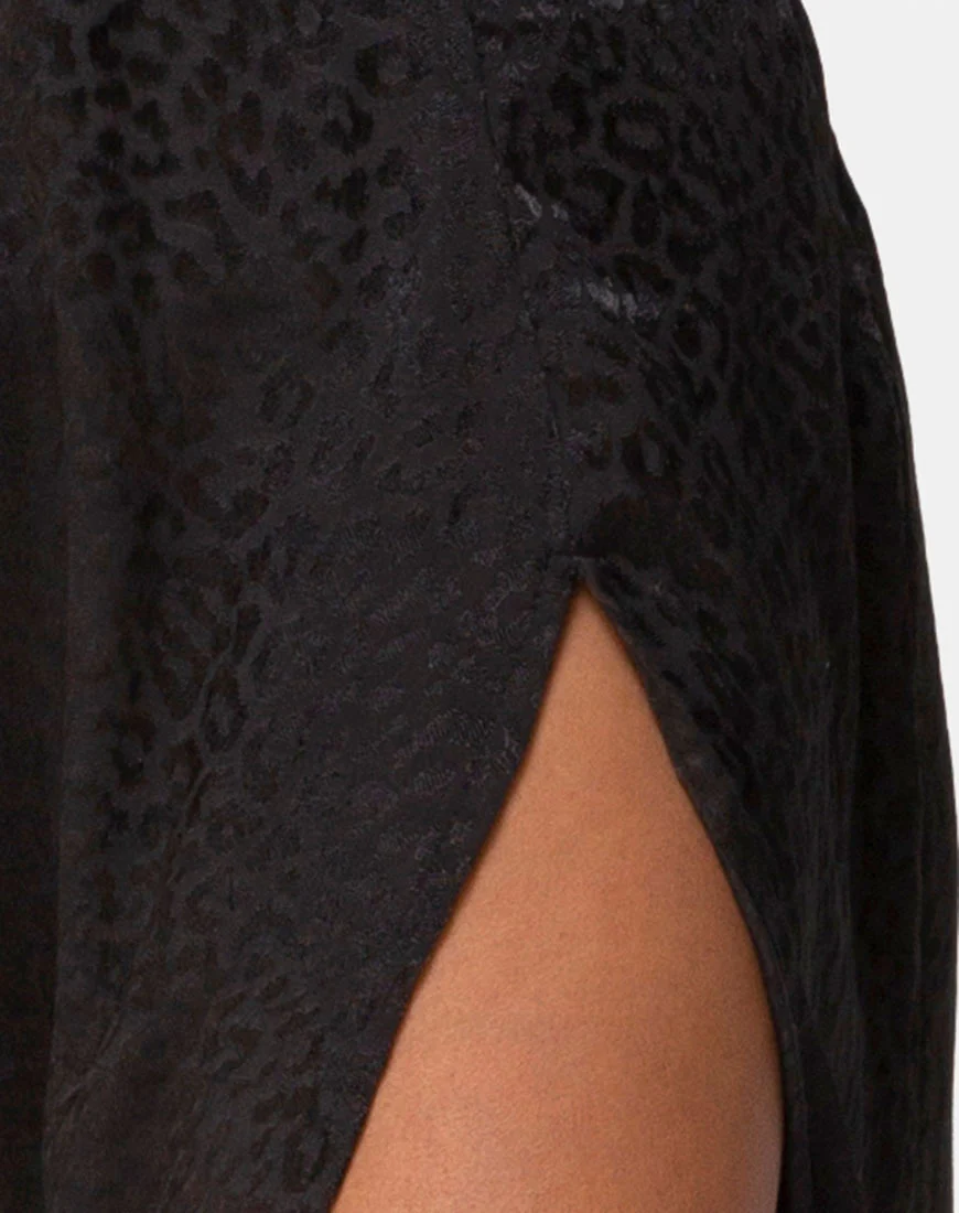Saika Midi Skirt in Satin Cheetah Black - Image 5
