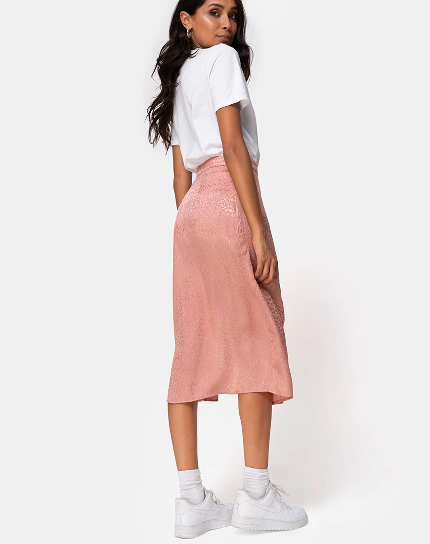 Saika Skirt in Satin Cheetah Dusty Pink - Image 4