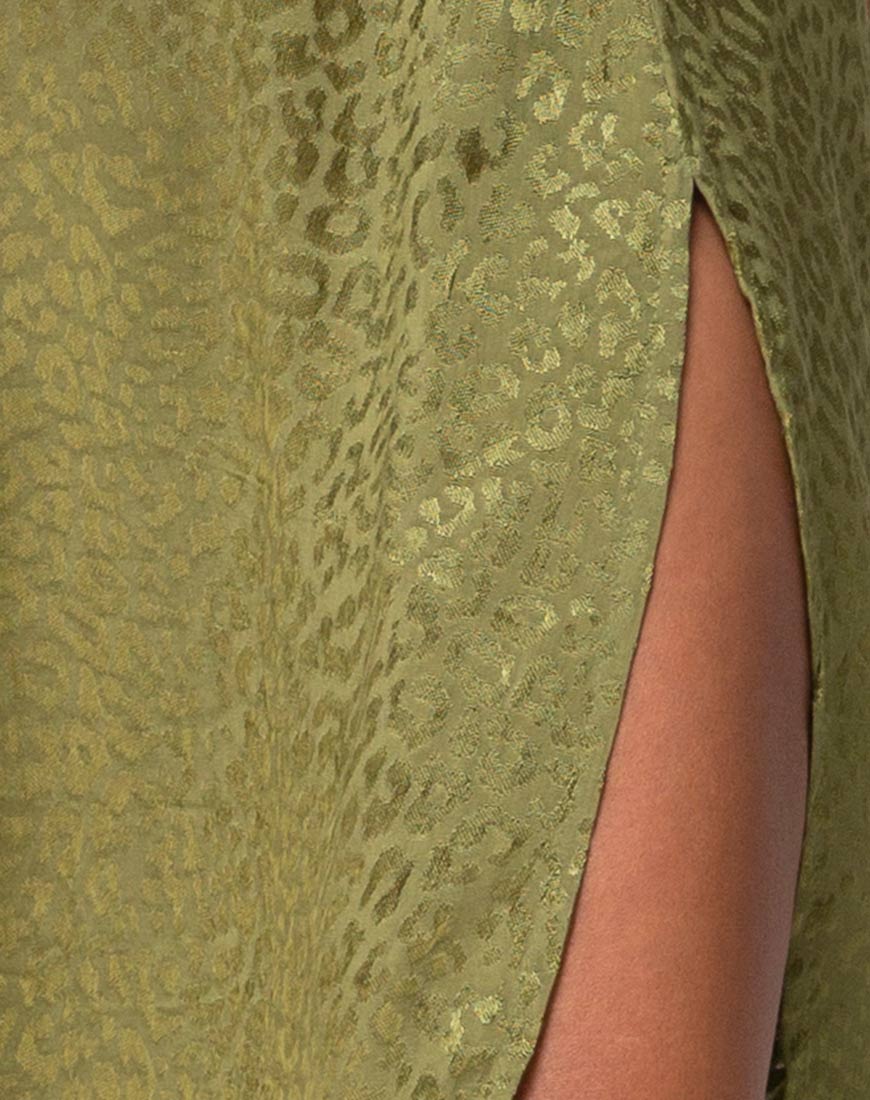 Saika Midi Skirt in Satin Cheetah Khaki - Image 5
