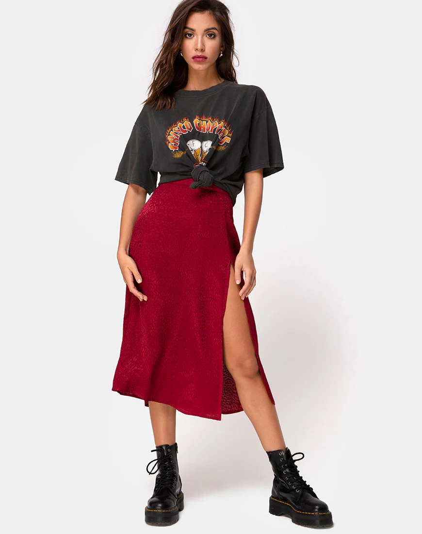 Saika Midi Skirt in Satin Cheetah Raspberry - Image 3