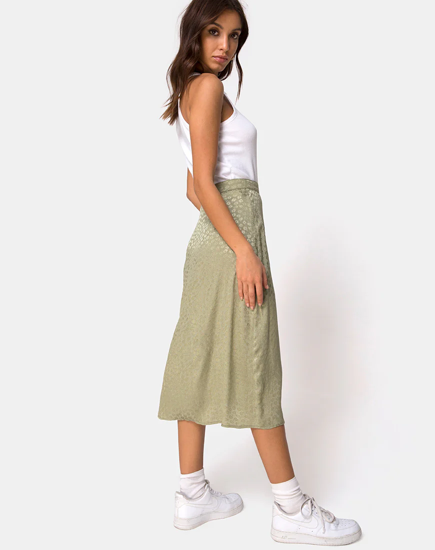 Saika Midi Skirt in Satin Ditsy Rose Sage - Image 2