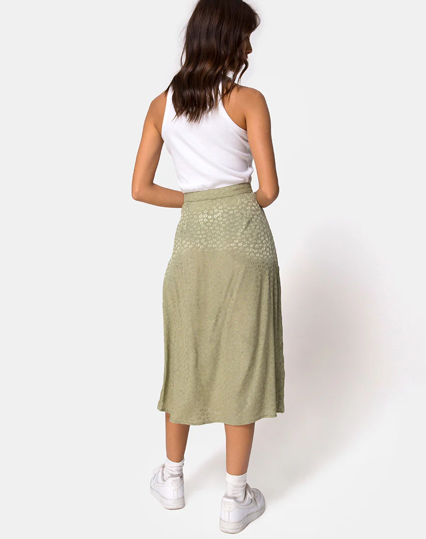Saika Midi Skirt in Satin Ditsy Rose Sage - Image 4