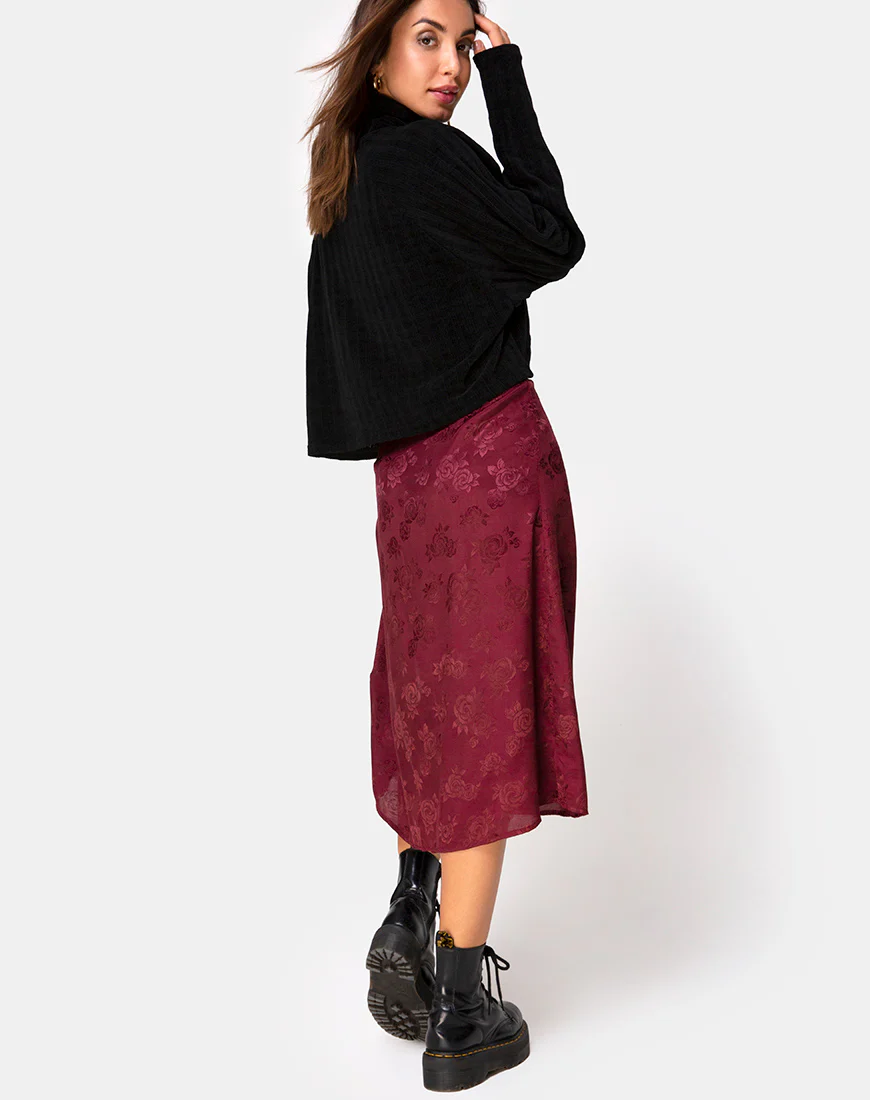 Saika Midi Skirt in Satin Rose Burgundy - Image 2