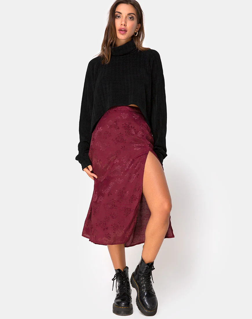 Saika Midi Skirt in Satin Rose Burgundy - Image 3