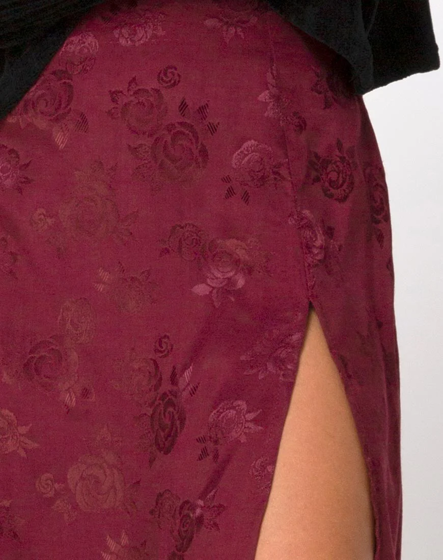 Saika Midi Skirt in Satin Rose Burgundy - Image 5