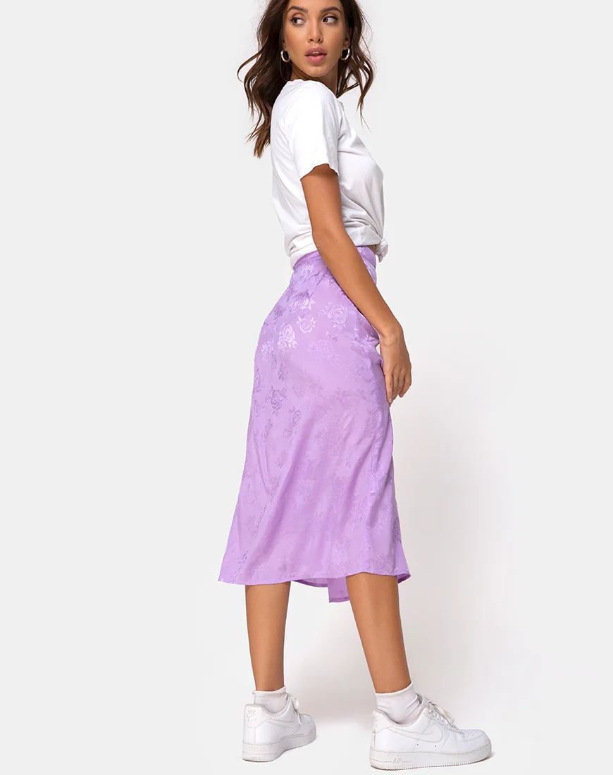 Saika Midi Skirt in Satin Rose Lilac - Image 2