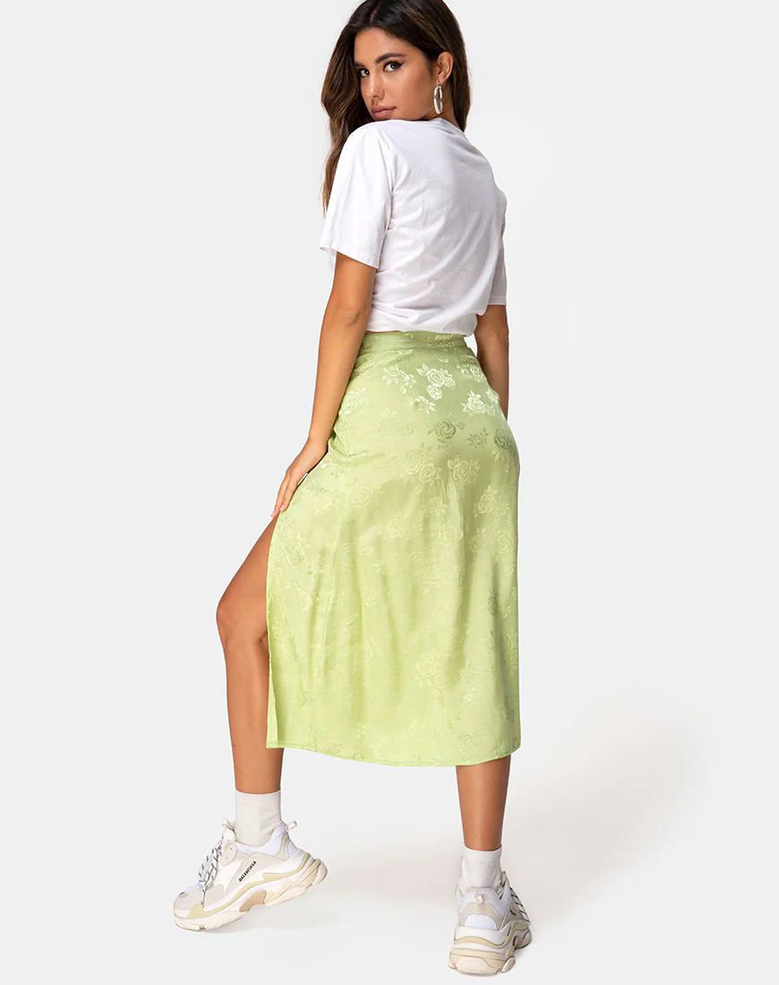 Saika Midi Skirt in Satin Rose Lime - Image 3