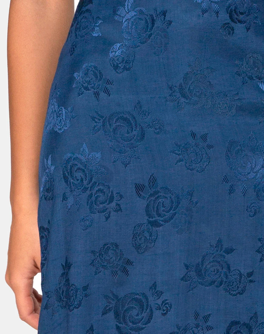 Saika Midi Skirt in Satin Rose Navy - Image 5